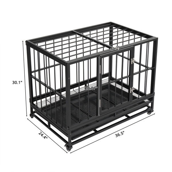  黑色 铁质 36in 方管 猫狗笼 可折叠 带托盘和滚轮 N001-14