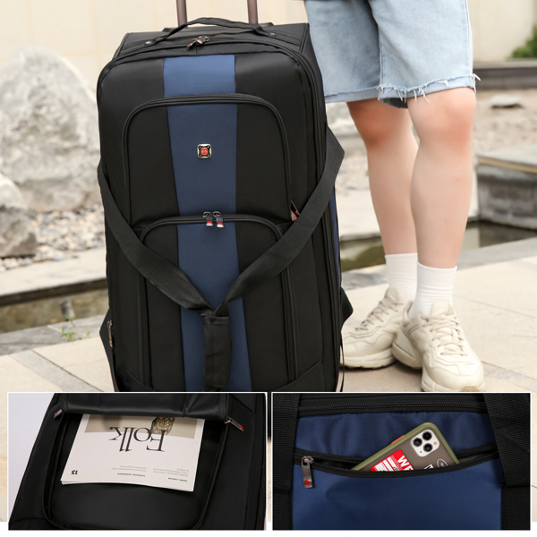 可拓展行李包商务包登机包防水舞者服装行李袋 配晾衣杆 蓝黑色-21