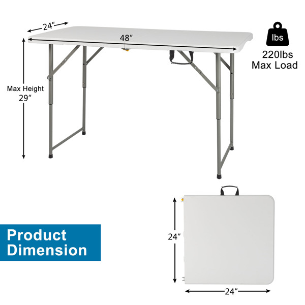  4ft 白色 可折叠升降 庭院塑料桌 N001-3