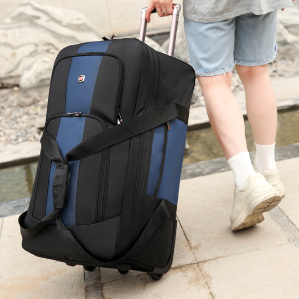 可拓展行李包商务包登机包防水舞者服装行李袋 配晾衣杆 蓝黑色-16