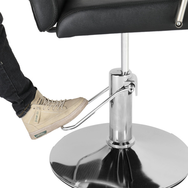  PVC防火皮革 圆形铁底座 加高小油泵 理发椅 150kg 黑色-11