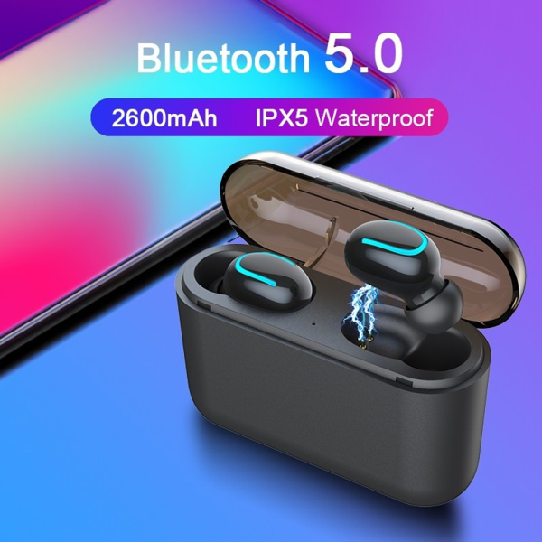  双耳无线蓝牙耳机5.0入耳式带数显运动(Color:黑色, Size:1500mah-7