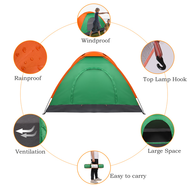 双人单层橙绿色帐篷-11