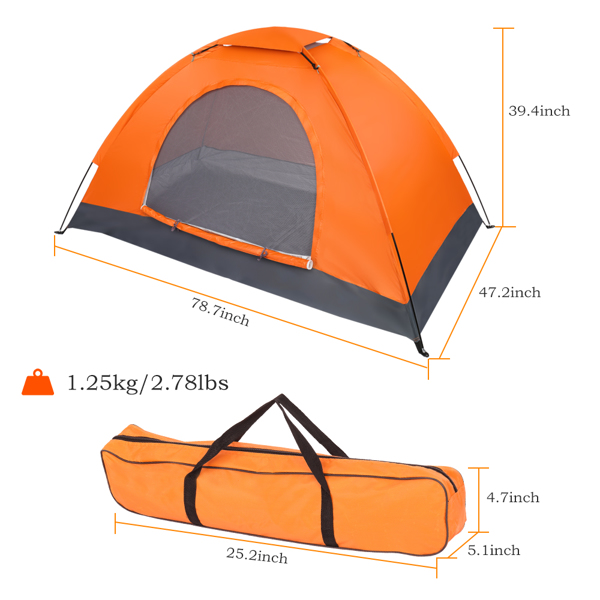 单人单层橙色帐篷-8