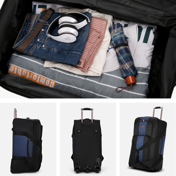 可拓展行李包商务包登机包防水舞者服装行李袋 配晾衣杆 蓝黑色-18