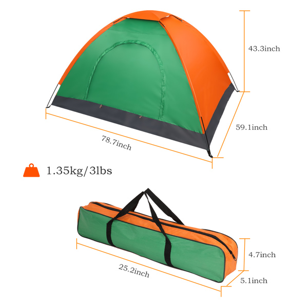 双人单层橙绿色帐篷-7