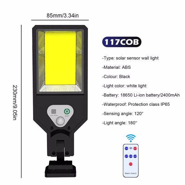(带电)TY-1160系列LED太阳能感应壁灯遥控器款 白光 3模式117COB（无说明书）-3