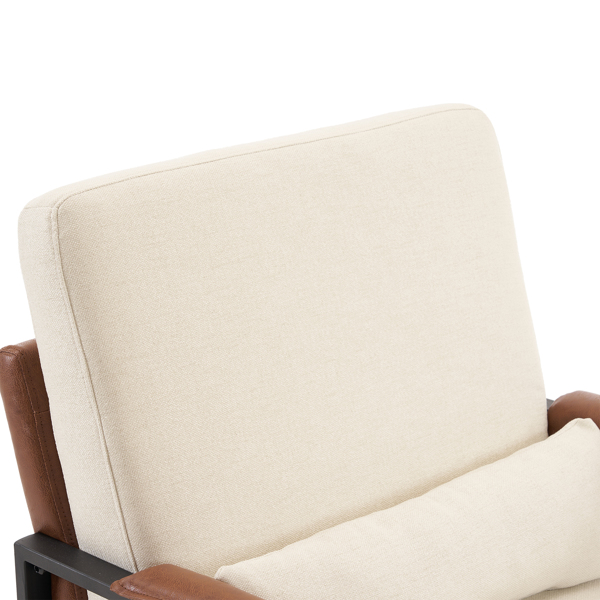  单人铁架椅 软包米白 扶手座框棕色蜂窝皮 室内休闲椅 68*81*88cm-82