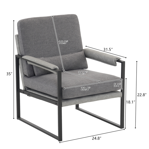  单人铁架椅 软包深灰色 扶手座框灰黑蜂窝皮 室内休闲椅 68*81*88cm-74