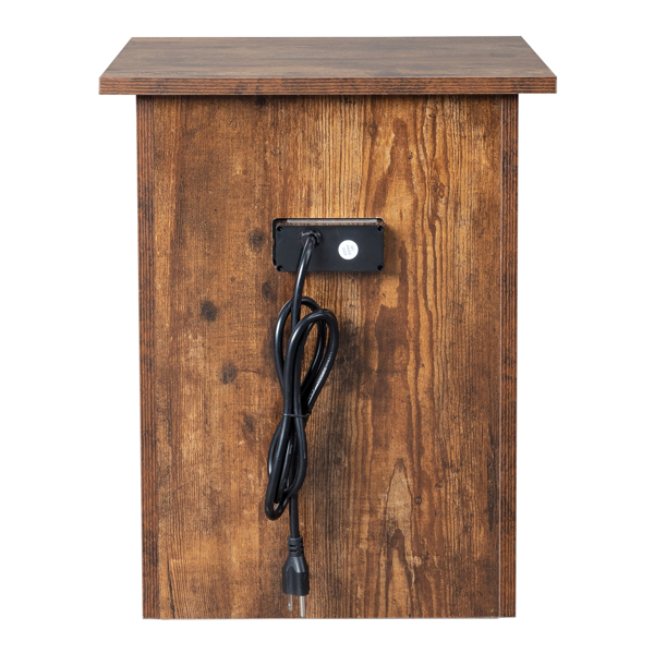  复古木纹色 刨花板贴三胺 可上下层通用 无轨单抽 床头柜 带1.5M长电源线USB插座 N001-14
