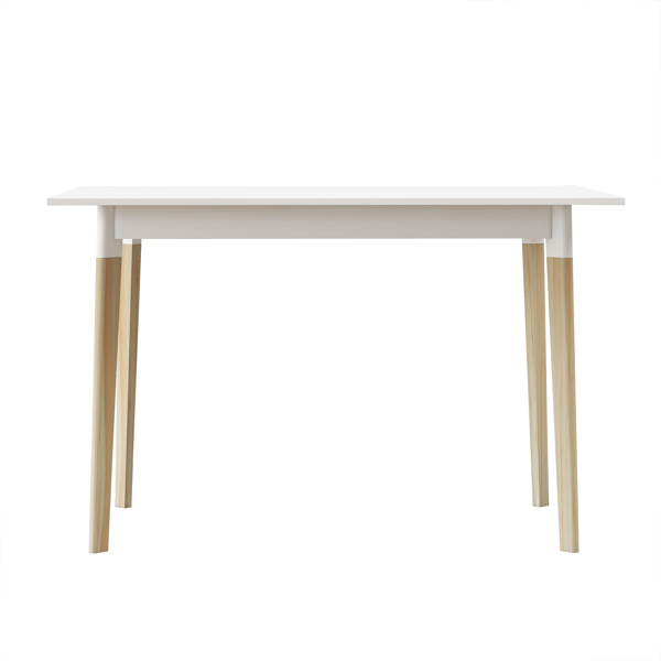 现代餐桌47英寸厨房餐桌长方形台面，实木腿白色-7