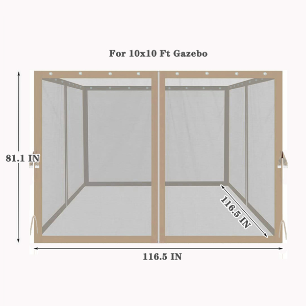 10 x 10英尺凉亭替换用四面蚊帐网纱有拉链（米色）【禁售temu，周末无法发货，谨慎下单】-2