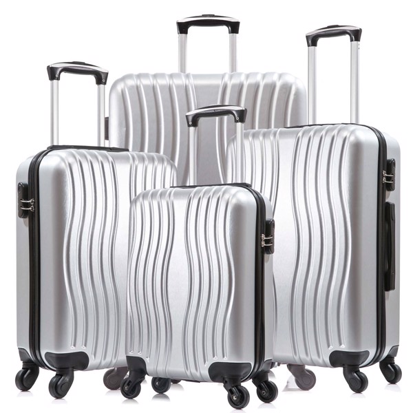 四件套PC材料硬壳万向轮轻便行李箱套装 银色-1