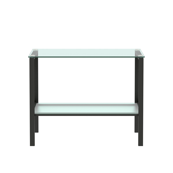 控制台桌双层钢化玻璃矩形玄关桌黑色腿双层玻璃茶几-6