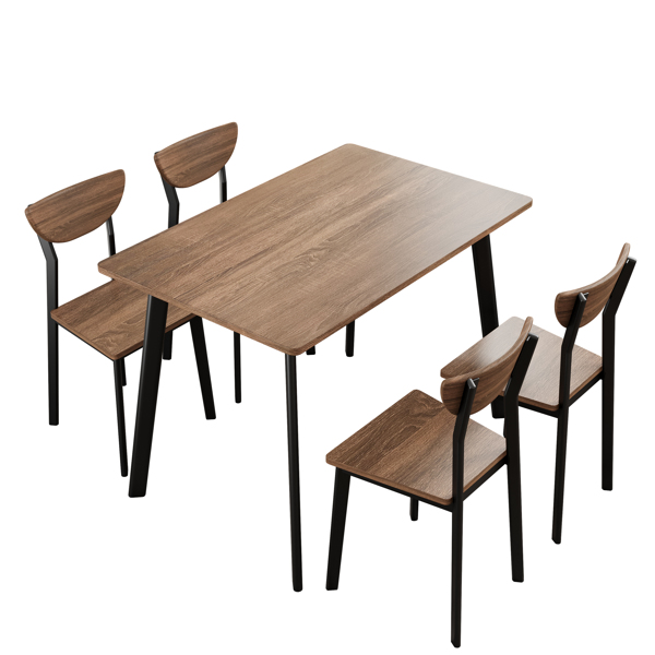 现代五件套餐桌，配有4把餐椅，黑色框架+棕色橡木板表面-16