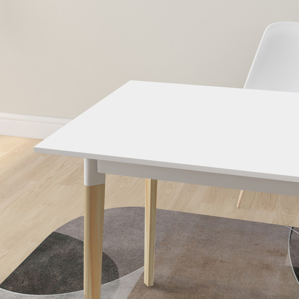 现代餐桌47英寸厨房餐桌长方形台面，实木腿白色-4