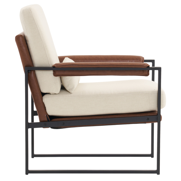  单人铁架椅 软包米白 扶手座框棕色蜂窝皮 室内休闲椅 68*81*88cm-77