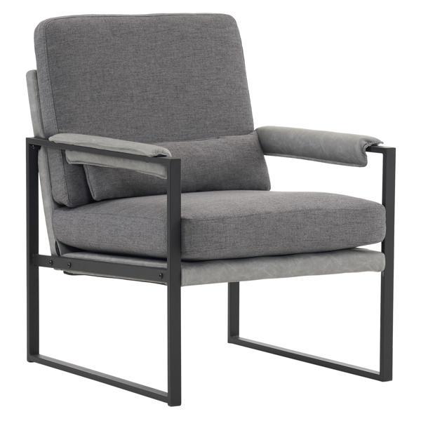  单人铁架椅 软包深灰色 扶手座框灰黑蜂窝皮 室内休闲椅 68*81*88cm-80