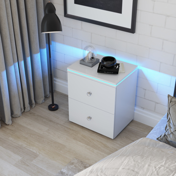 现代高光泽UV床头柜，带有2个抽屉和LED灯