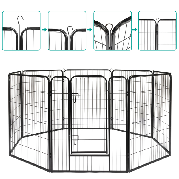  黑色 铁管 方管 40“ 游戏区8片 宠物围栏 可折叠 可开门-3