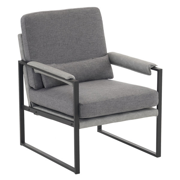  单人铁架椅 软包深灰色 扶手座框灰黑蜂窝皮 室内休闲椅 68*81*88cm-6