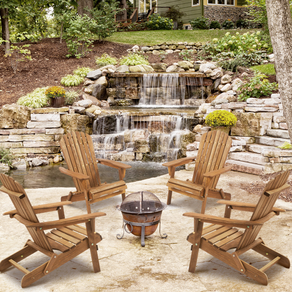 木制户外折叠椅子一套2张木制休闲椅，用于花园、花园、草坪、后院、甲板、池边、消防坑、半组装、，-9