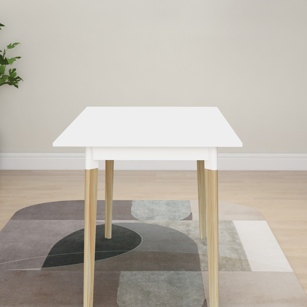 现代餐桌47英寸厨房餐桌长方形台面，实木腿白色-5