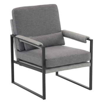 单人铁架椅 软包深灰色 扶手座框灰黑蜂窝皮 室内休闲椅 68*81*88cm