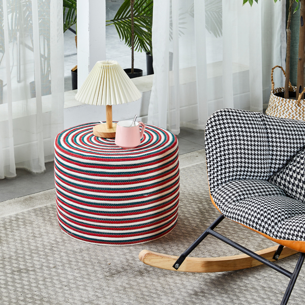 Ottoman Pouf,18'' Round Poufs , Rustic Handweave Lounge Pouffe, Boho Footrest Stool for Bedroom, Accent Table or Seat for Patio, Living Room-3