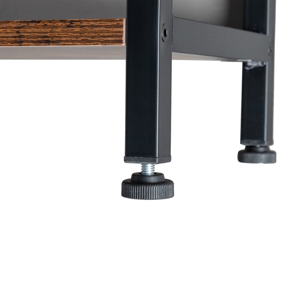  复古木纹色 刨花板贴三胺 黑色铁管 侧翻门 2层架 床头柜 带1.5M长电源线USB插座 N001-12