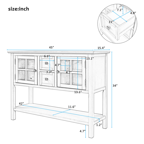 45英寸现代控制台桌客厅沙发桌，带2个抽屉、2个橱柜和1个书架-4