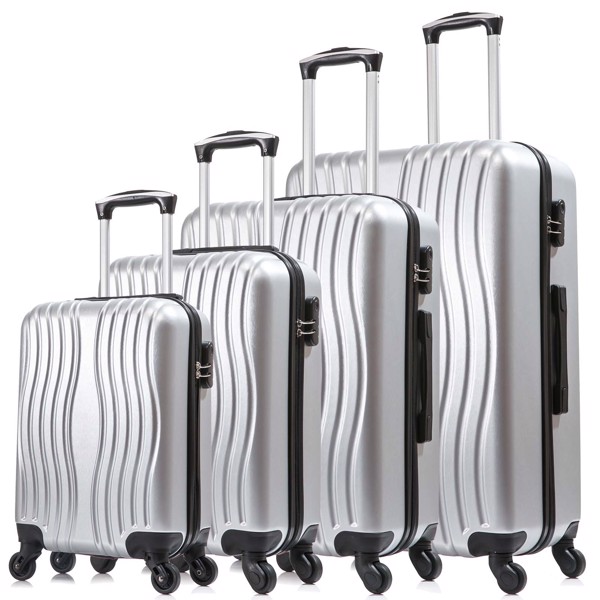四件套PC材料硬壳万向轮轻便行李箱套装 银色-4