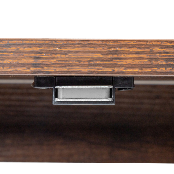  复古木纹色 刨花板贴三胺 黑色铁管 侧翻门 2层架 床头柜 带1.5M长电源线USB插座 N001-28