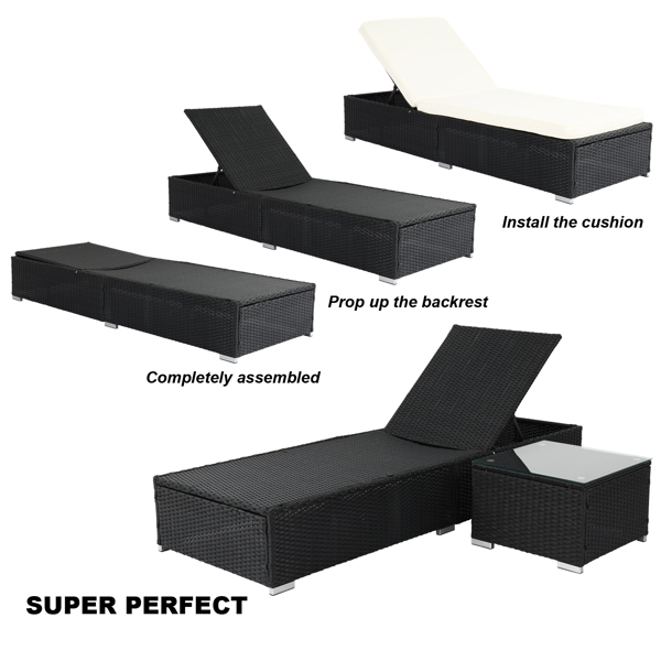  1pc平躺床和1pc茶几 拆装 黑色四线 编藤躺床 铁框架 N003-3
