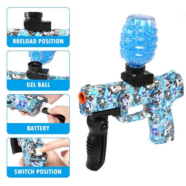 [亚马逊爆款]ASXCFE水弹枪儿童玩具枪电动凝胶球爆破冲击波11000发水弹海绵宝宝，可充电电池，射击距离高达65英尺 蓝色-3