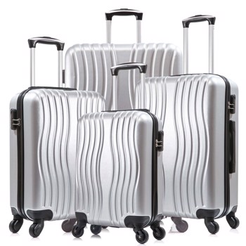 四件套PC材料硬壳万向轮轻便行李箱套装 银色