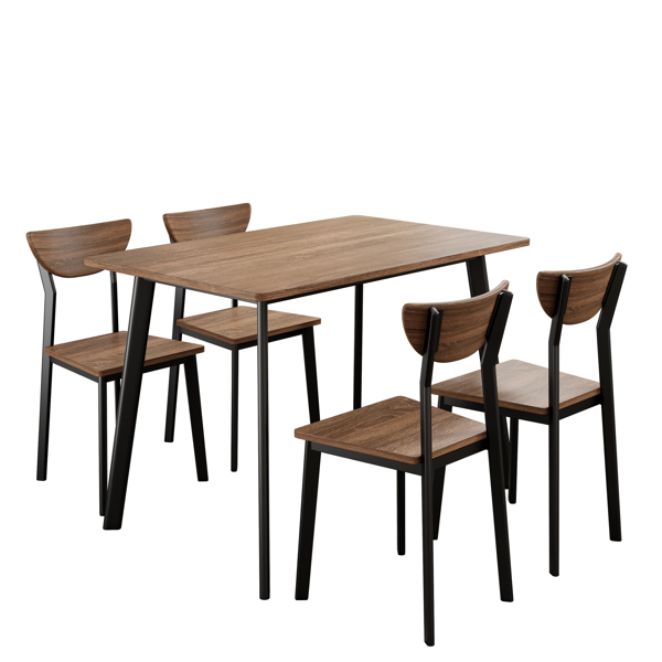 现代五件套餐桌，配有4把餐椅，黑色框架+棕色橡木板表面-18