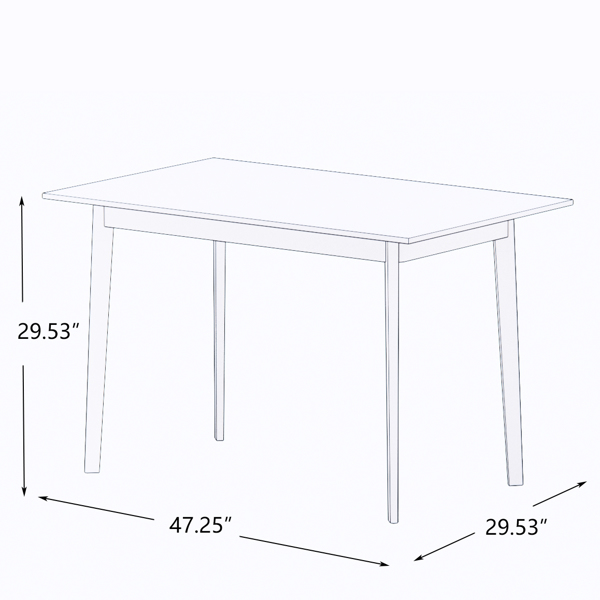 现代餐桌47英寸厨房餐桌长方形台面，实木腿白色-2