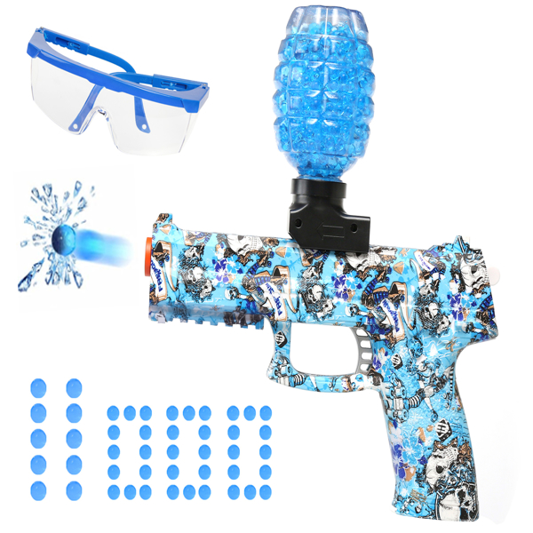 [亚马逊爆款]ASXCFE水弹枪儿童玩具枪电动凝胶球爆破冲击波11000发水弹海绵宝宝，可充电电池，射击距离高达65英尺 蓝色-1