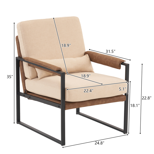  单人铁架椅 软包米黄色 扶手座框灰暗咖啡蜂窝皮 室内休闲椅 68*81*88cm-30