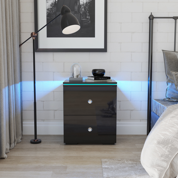 现代高光泽UV床头柜，带有2个抽屉和LED灯-1
