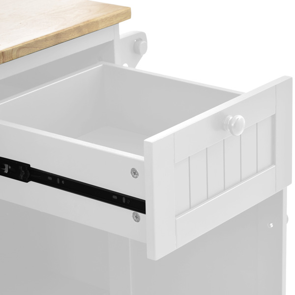 厨房岛推车，带储物柜和两个锁轮，实木桌面，微波柜，厨房、餐厅、浴室的落地式自助服务台侧板（白色）-2