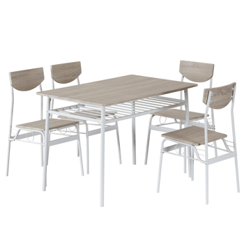  拆装 1桌4椅  长方形 隔层 P2板 铁 白胡桃色 餐桌椅套装 N101