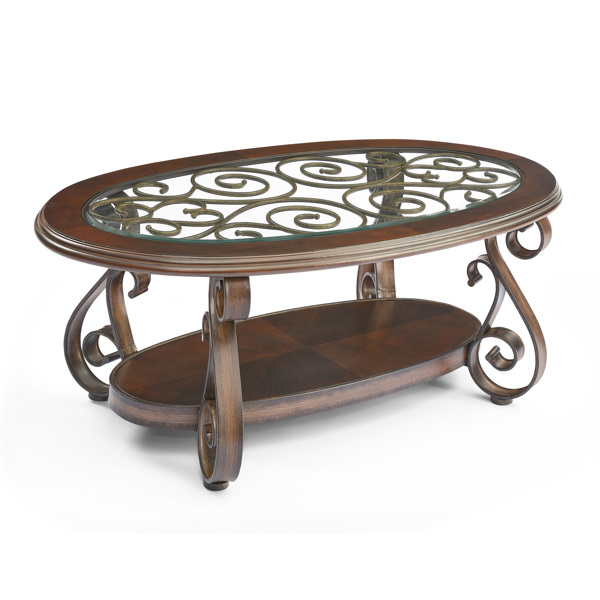 咖啡桌，带玻璃桌面和粉末涂层金属腿，深棕色（52.5“X28.5”X19.5“）-8