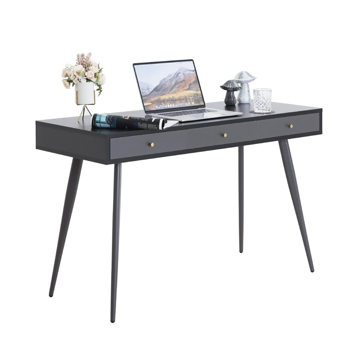现代中世纪办公桌47“|电脑桌，带3个抽屉，黑色橡木木纹（黑色橡木+深灰色），用于家庭办公室