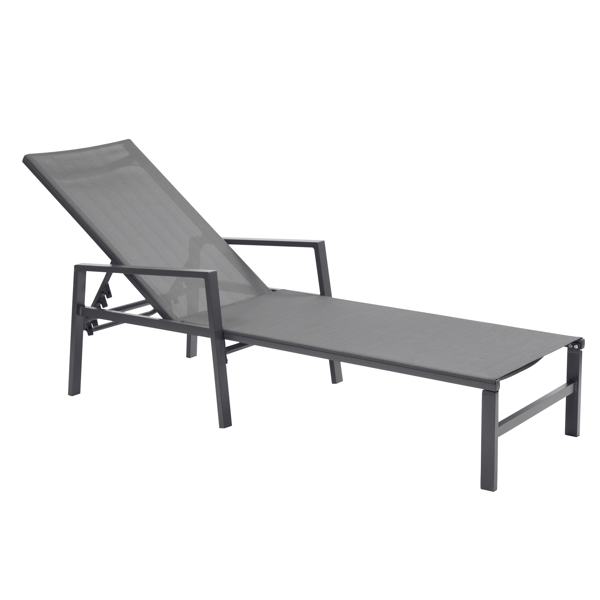 户外2件装躺椅躺床，靠背5档可调铝制躺椅，适用于天井，海滩，庭院，游泳池等(灰色框架/黑色座布)  -8