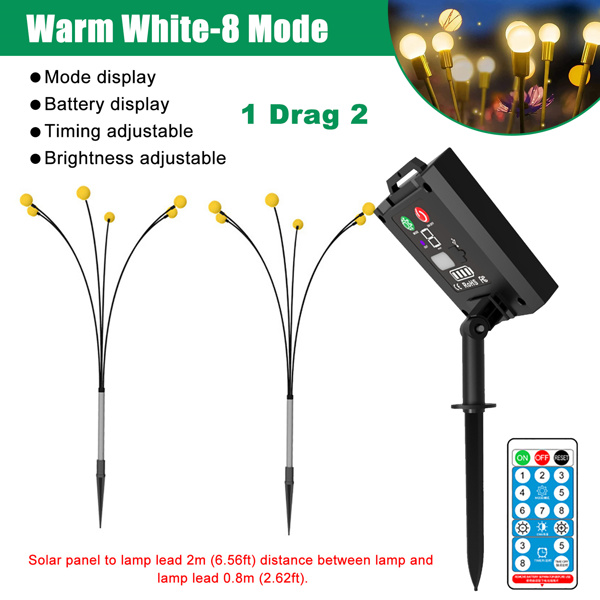 (带电)LED圆球1.2W太阳能遥控草坪灯（电显/USB充电/8模式） 暖白 一拖二-10