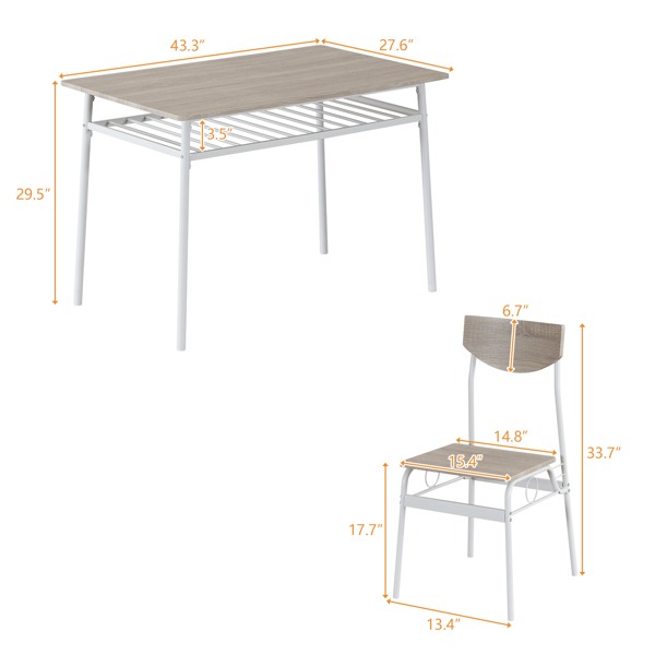  拆装 1桌4椅  长方形 隔层 P2板 铁 白胡桃色 餐桌椅套装 N101-14