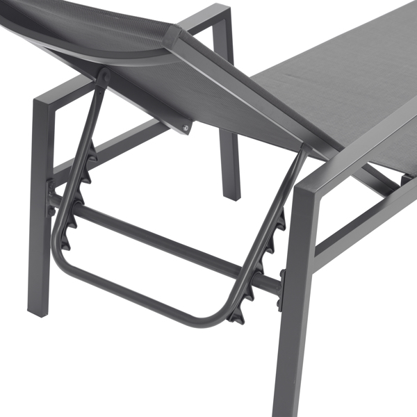 户外2件装躺椅躺床，靠背5档可调铝制躺椅，适用于天井，海滩，庭院，游泳池等(灰色框架/黑色座布)  -11