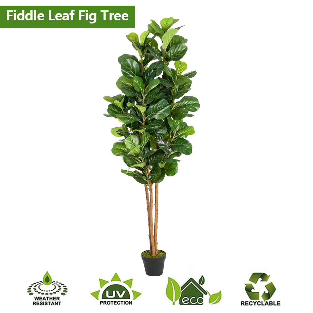 FCH 6FT  Solid Wood 156 Leaves Truncated Piano Leaf Banyan Simulation Tree Green